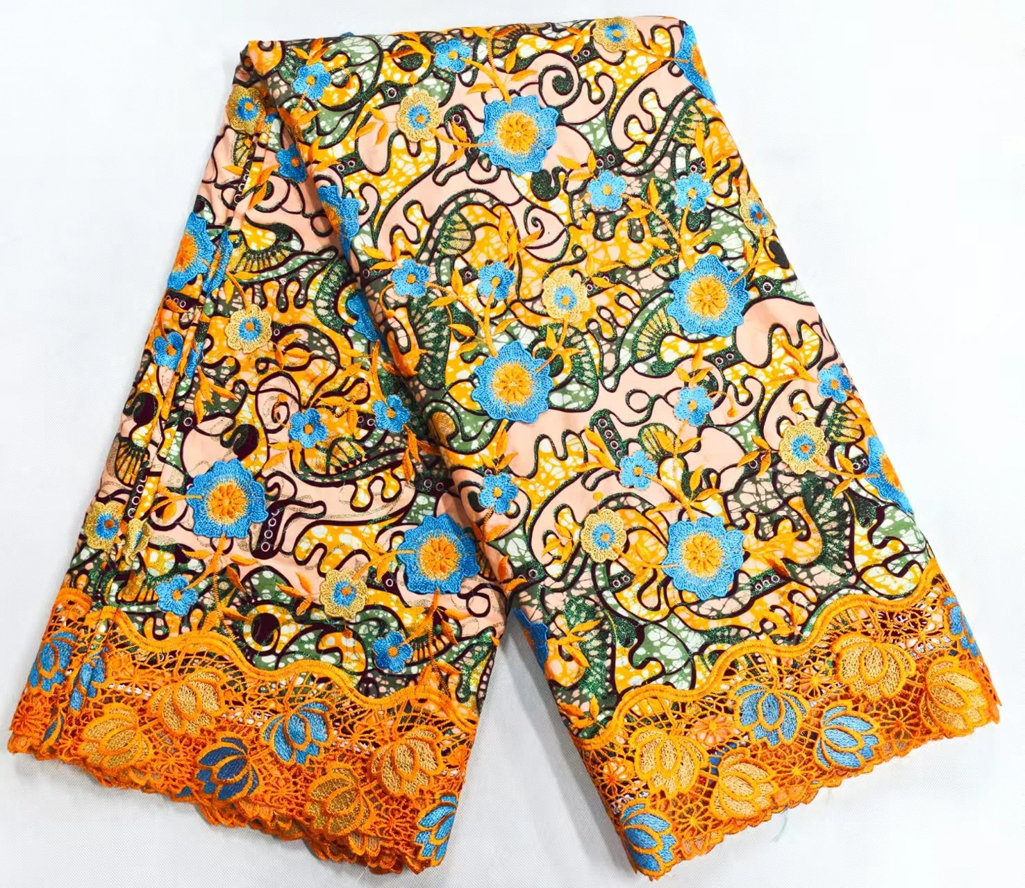 

Новая высококачественная африканская 3D-ткань с восковой вышивкой и кружевом, 6 ярдов, с принтами и вышивкой, для женских платьев N2-6-304-1