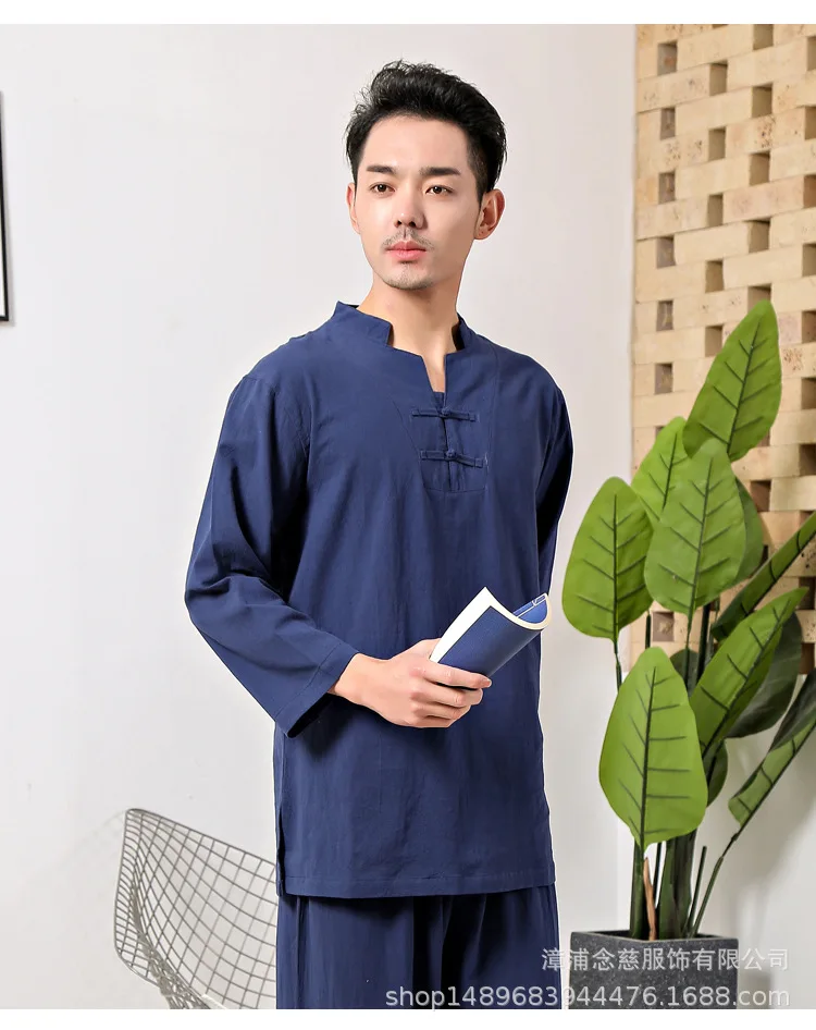 

Summer Male Stand-up Collar Hanfu Chinese Traditional Embroidery Tang Suit Men Shirt And Pants Casual Kung Fu Clothing