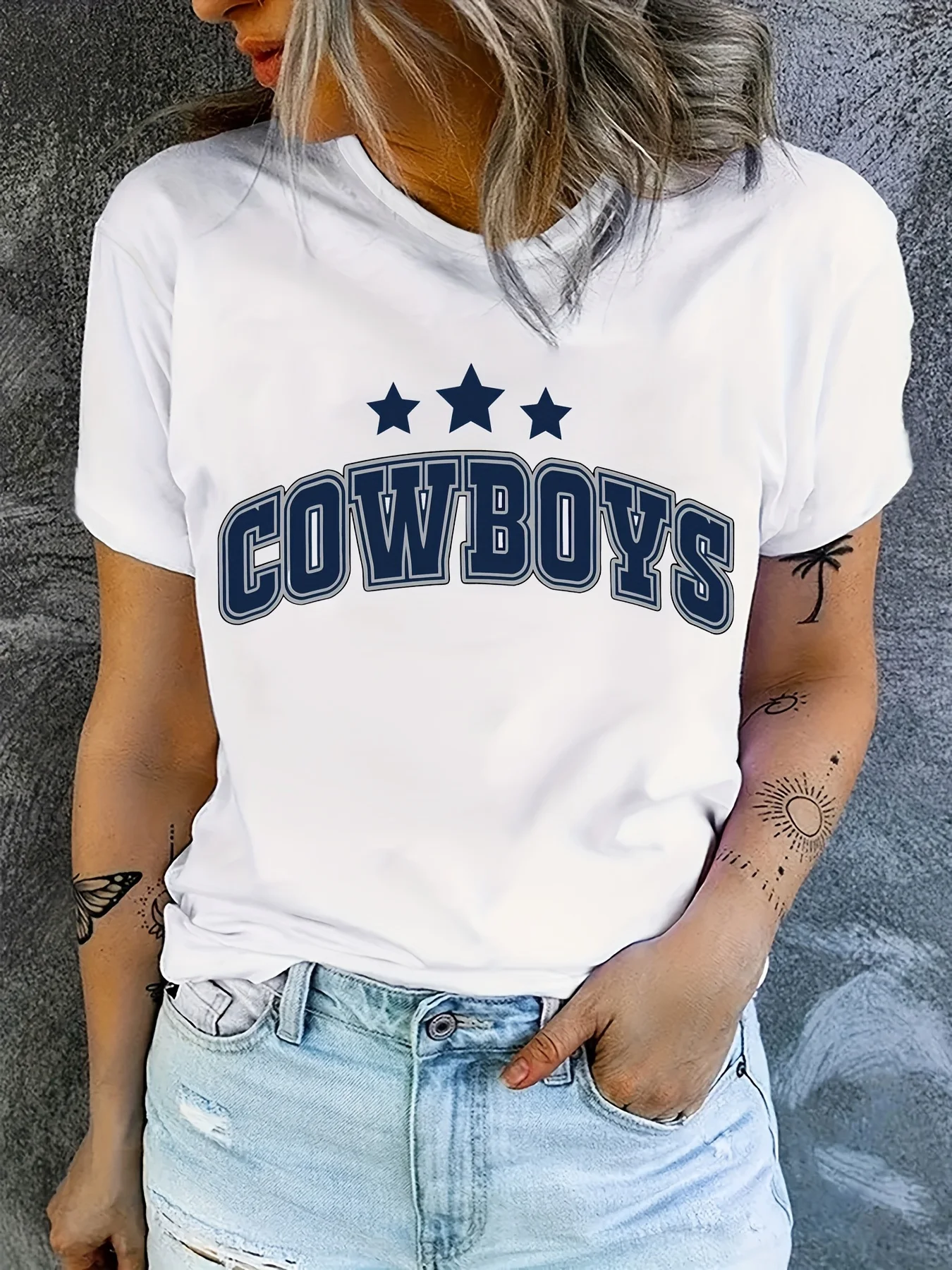 

Cowboys Print Crew Neck Short Sleeve T-Shirt for Women Casual Tops Female Short Sleeve T-shirt Clothe