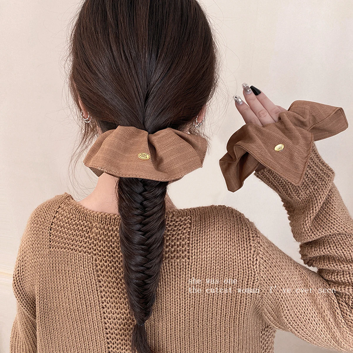 Koreanischer Retro-Streifen-Haargummi, großer Haargummi für niedrige Pferdeschwänze für Damen, hochwertiger Haargummi für Dutt, Haaraccessoires – Detail 3