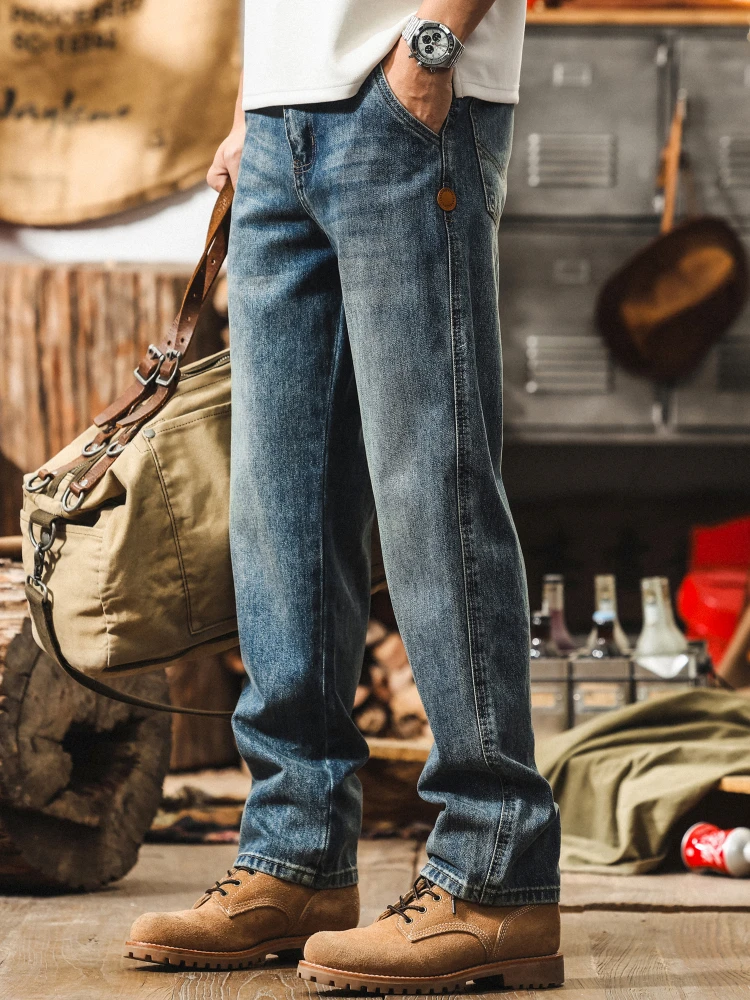 

Jir Men's Casual Loose Fit Straight Leg Jeans American Sle Autumn New Faion Large Size Comfortable Breathable Cotton