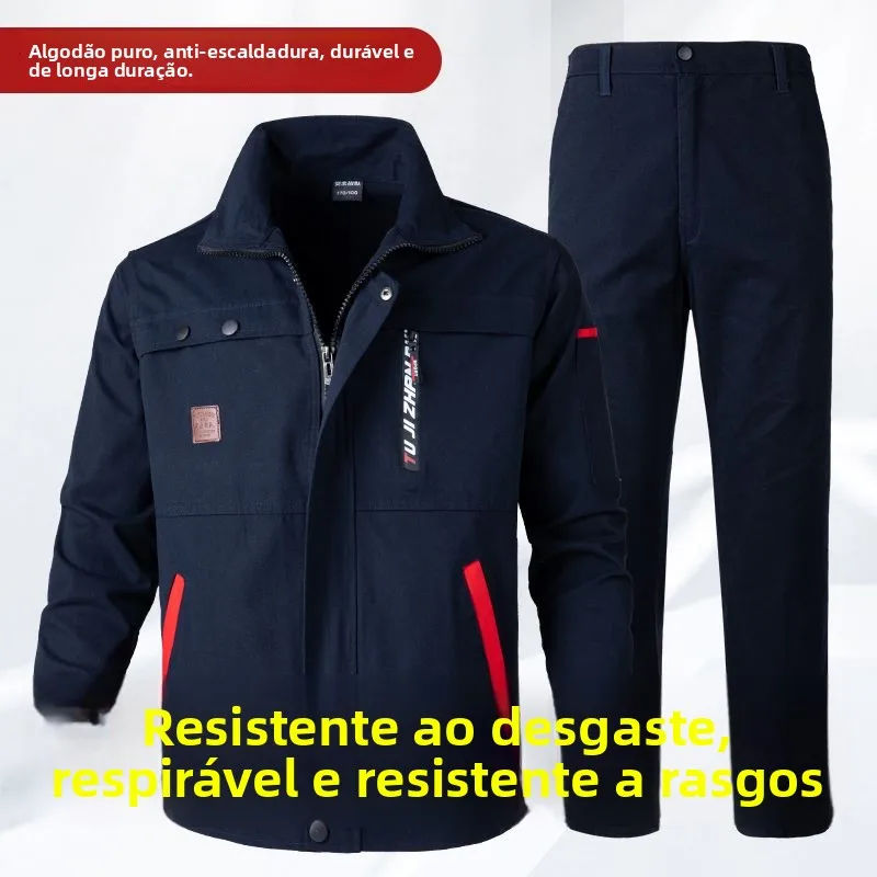 厚手の作業服セット-労働保護服-春秋-メンズジャケット-火傷防止-耐摩耗性-電気溶接-自動車修理-建設現場