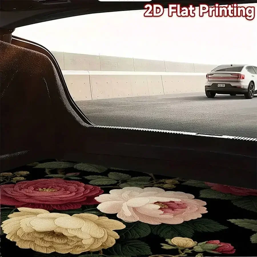 Elegant Floral Car Trunk Mat For Universal Fit - 2D Flat Printing Trunk Liner