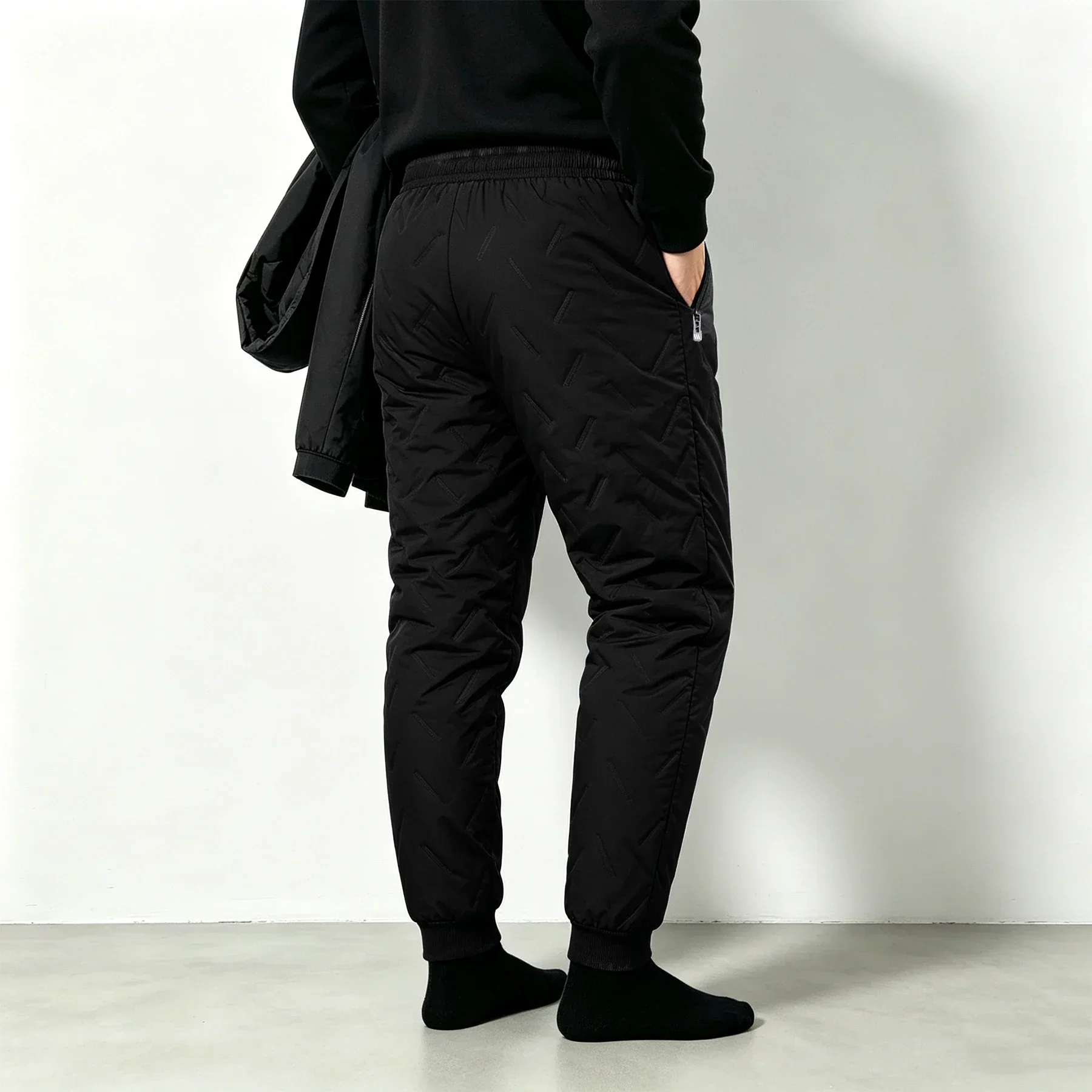 Men Winter Fleece Lined Sweatpants Thermal Warm Windproof Jogger Trousers Casual Sports Pants Zipper Pockets