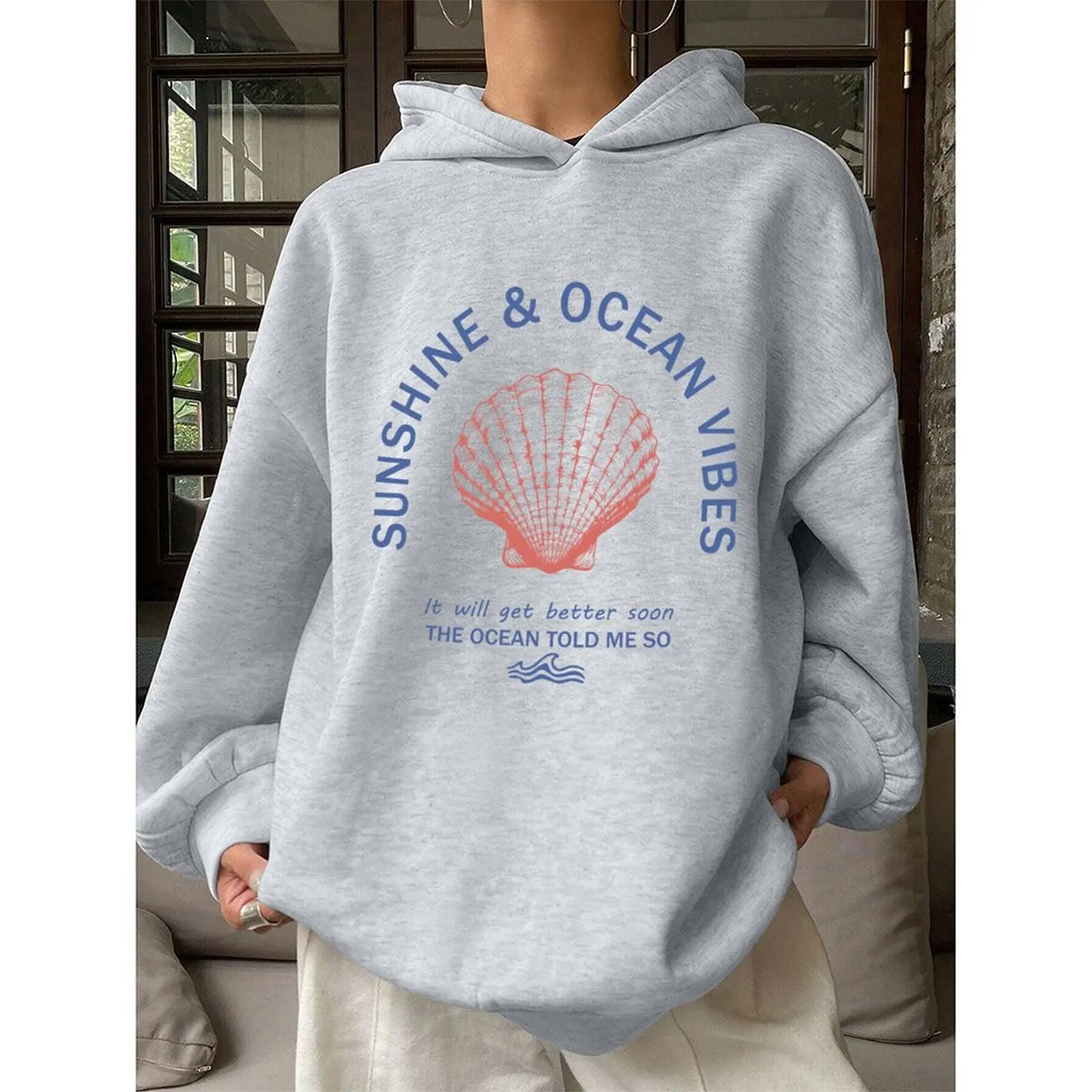 سويت شيرت نسائي بغطاء للرأس شتوي كاجوال مطبوع بلوفرات قماشية مريحة بأكمام طويلة سترة شتوية للنساء