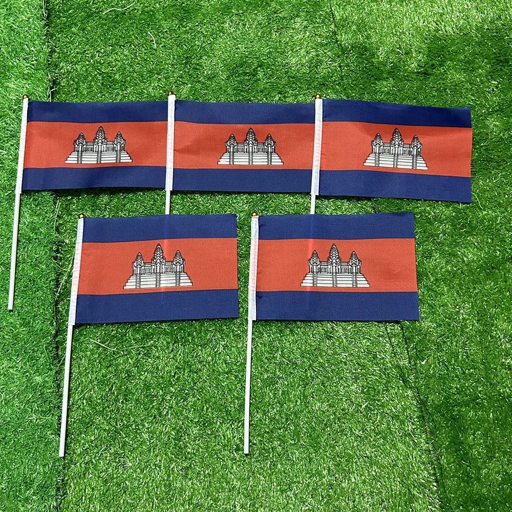 SKY FLAG Cambodia hand Flag 10/20/50/100pcs 21*14cm Cambodia Hand Waving Flags With plastic pole For Sports Activity Home Decor