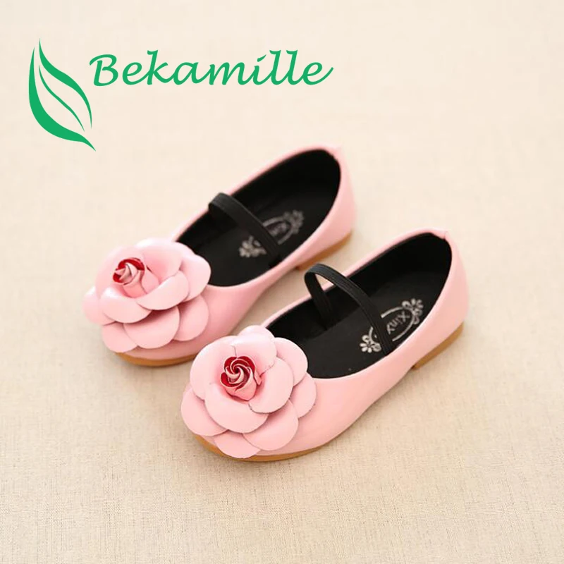 Girls Leather Shoes Fashion Flower Little Girl Shoes Spring Autumn Flat Heels Soft Bottom Dancing Shoes