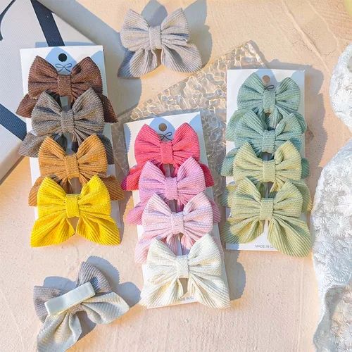 Imagen 2 del producto 4 Uds. Pinza para el pelo con lazo de algodón y lino de Color sólido colorido, accesorios para el cabello de aleación para niños que no daña el cabello, regalo para niñas