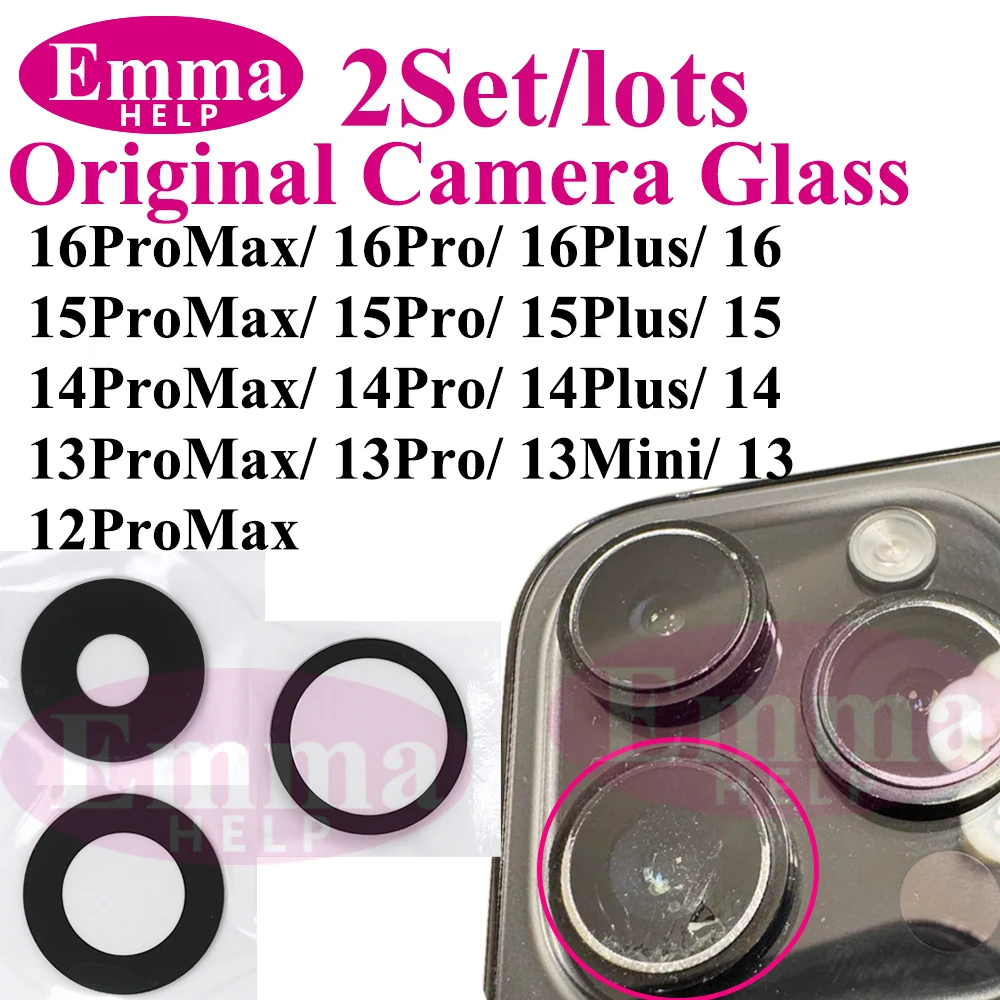 2Set Original Sapphire Back Camera Lens Glass for iPhone 16 15 14 13 12 Pro Max Mini Replacement Parts