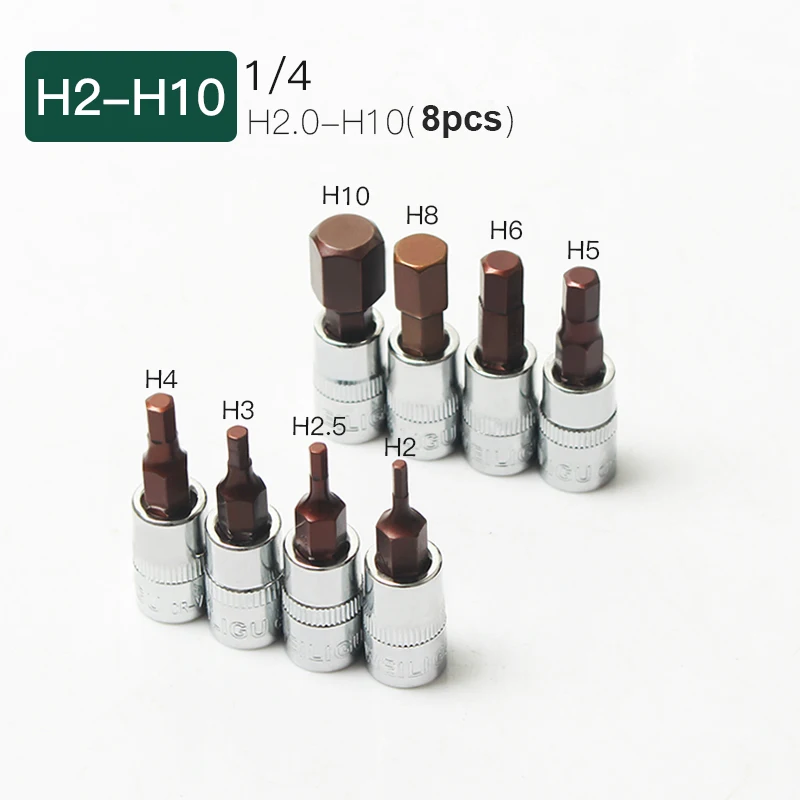 

8pcs/set Hex Screwdriver Bit 1/4 Inch 6.35MM Drive Socket Hexagon H2 H2.5 H3 H4 H5 H6 H8 H10 Hand tools