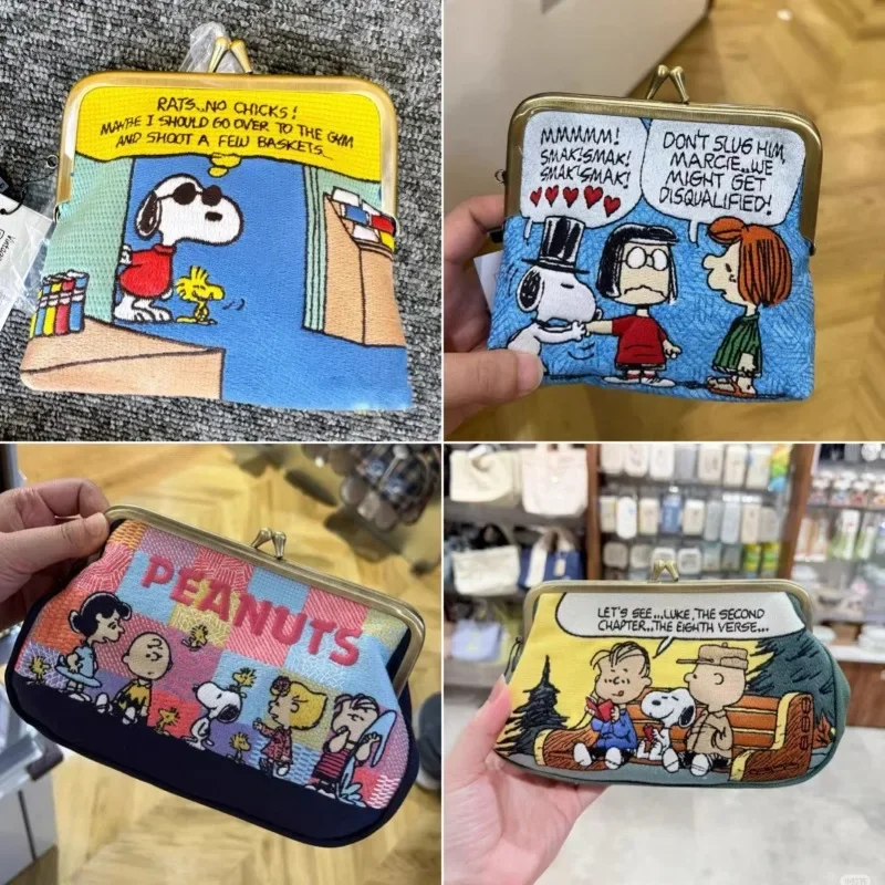 Sac à fermeture à pression brodé avec un adorable dessin animé de Snoopy, grande capacité, pochette cosmétique, sac de rangement pour rouge à lèvres, porte-monnaie, sac organisateur