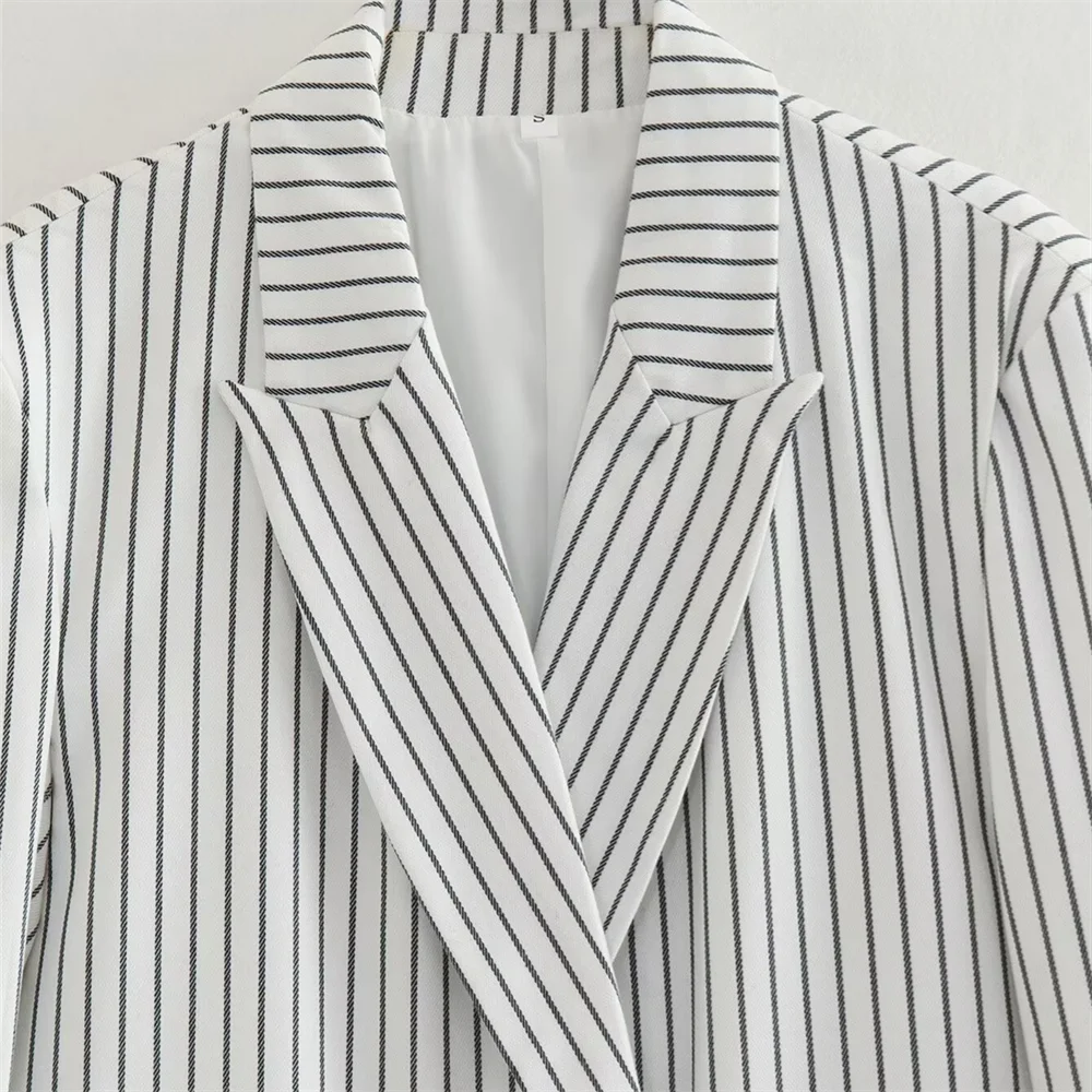 PB&ZA 2023 Winter New Women\'s Fashion and Elegance Commuting Versatile Two Button Striped Suit Top Coat