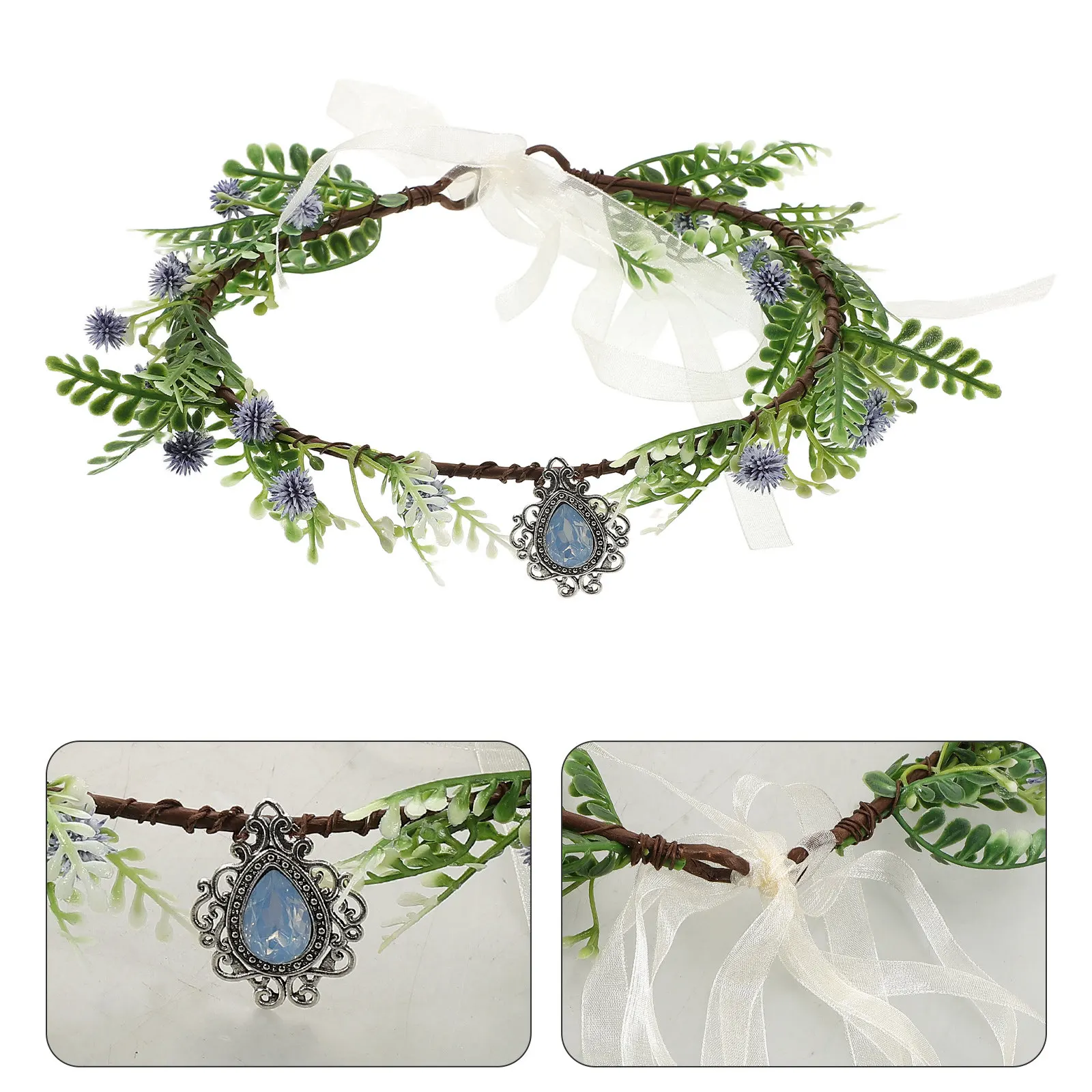 

Handmade Vintage Floral Crown Headband for Women Crystal Embellished Fairy Bridal Wedding Party Cosplay Renaissance Boho Flower