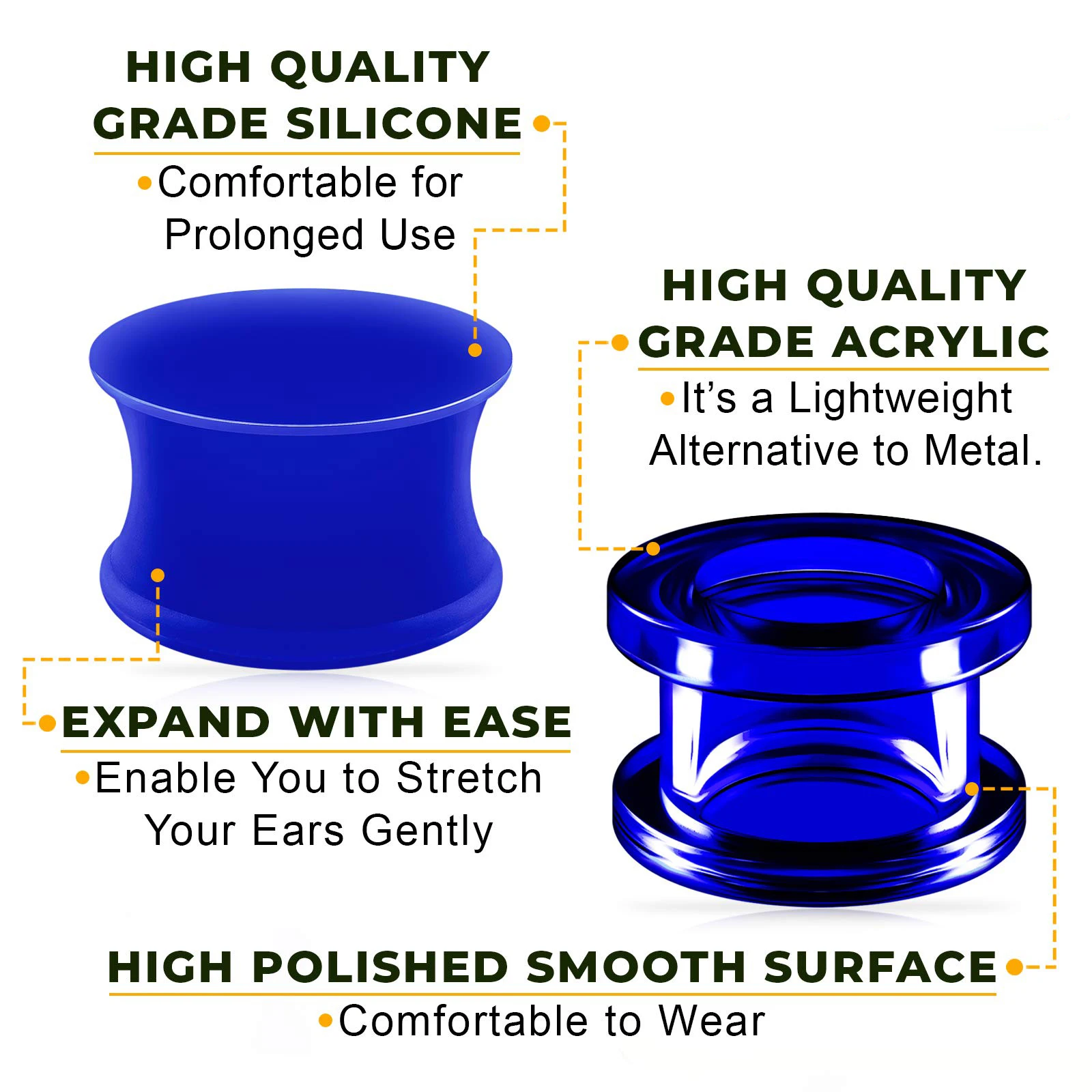 1 Pair Blue Silicone Double Flared Saddle Piercing Jewelry Stretcher Ear Plugs Earring Lobe Acrylic External Flesh Tunnel 3-20mm
