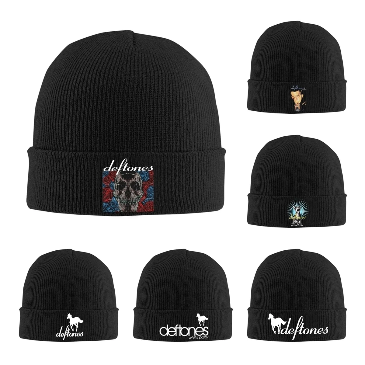 Horror Deftones Skull Knitted Hat Beanie Winter Hats Warm Acrylic  Casual Gothic Cap Men Women Gifts,