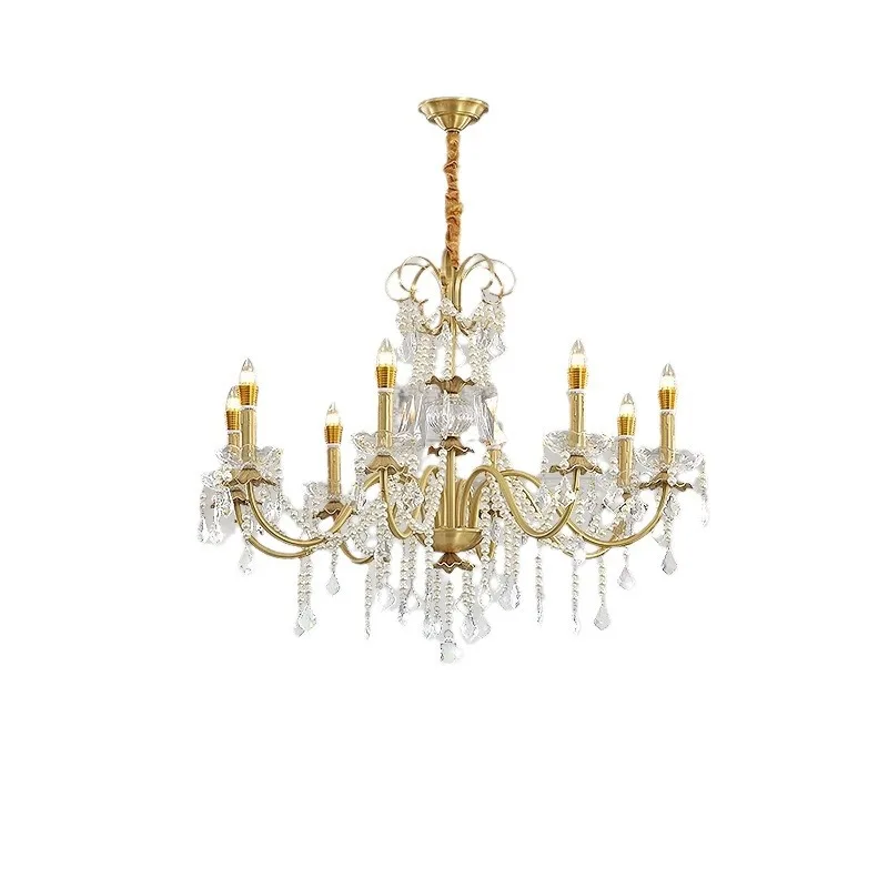 

Retro French style, living room and dining room, all copper crystal chandelier, light luxury