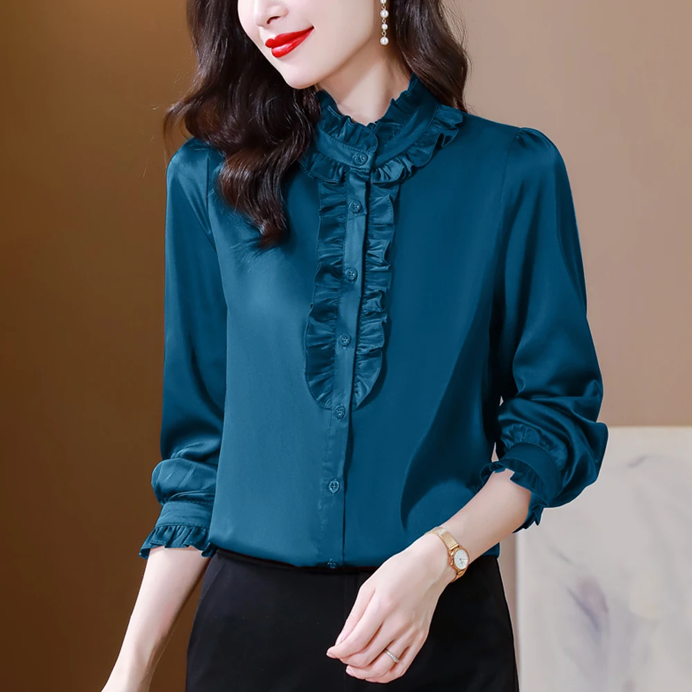 Fashion Satin Blouse Women 2024 Long Sleeve Tops and Blouses Office Lady Korean Style Streetwear Clothing Shirts Blusas Mujer