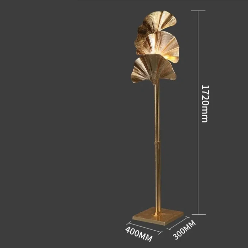 Lampadaire postmoderne en cuivre, motif de feuilles de ginkgo, décoration de salon, hôtel, villa, chambre à coucher
