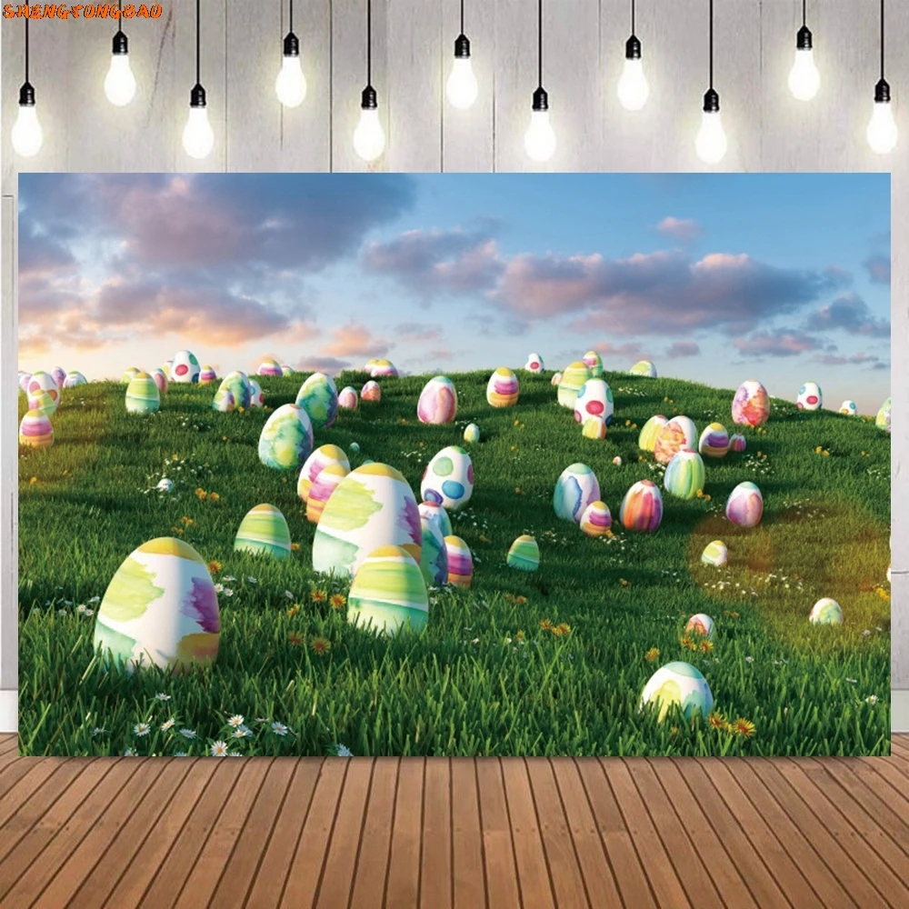 Happy Easter Photography Backdrop Bunny Wooden Board Floor Flower Eggs Rabbit Easter Party Baby Portrait Background Photo Props