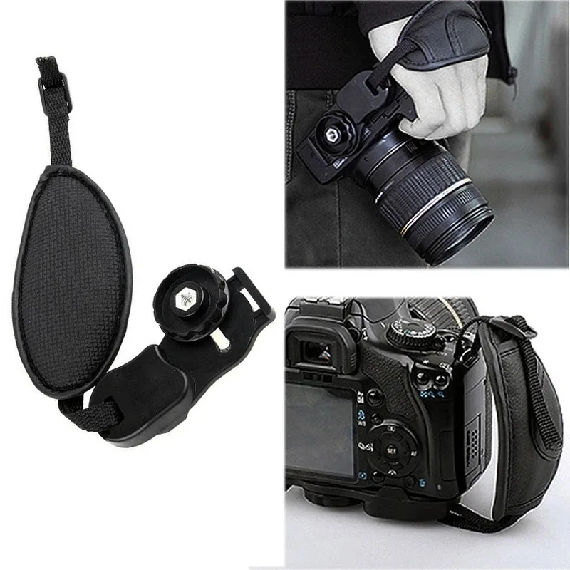 Alça de pulso para câmera em couro PU, alça de mão para câmeras DSLR, adequada para Nikon e Canon, alça de pulso em PU preta de alta qualidade.