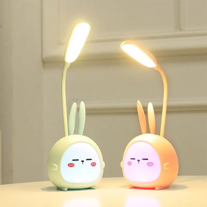 USB LED Desk Lamp Rabbit Light Cute Cartoon Lamp USB Rechargeable LED Reading Light Eye Protection Colorful Night Light New