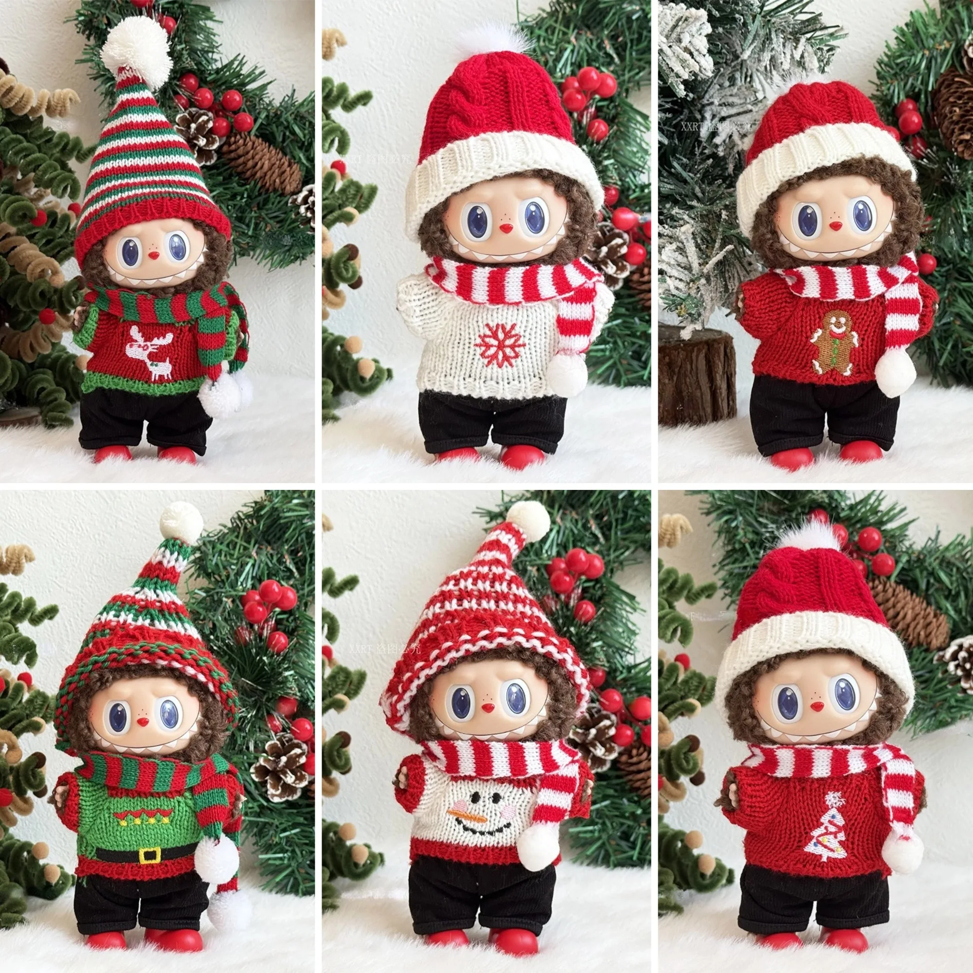 

Рождественские праздничные наряды для 1-го 3-го поколения LABUBU, сменный праздничный комплект, шляпа со снежинкой, комплект свитера со снеговиком/рождественской елкой