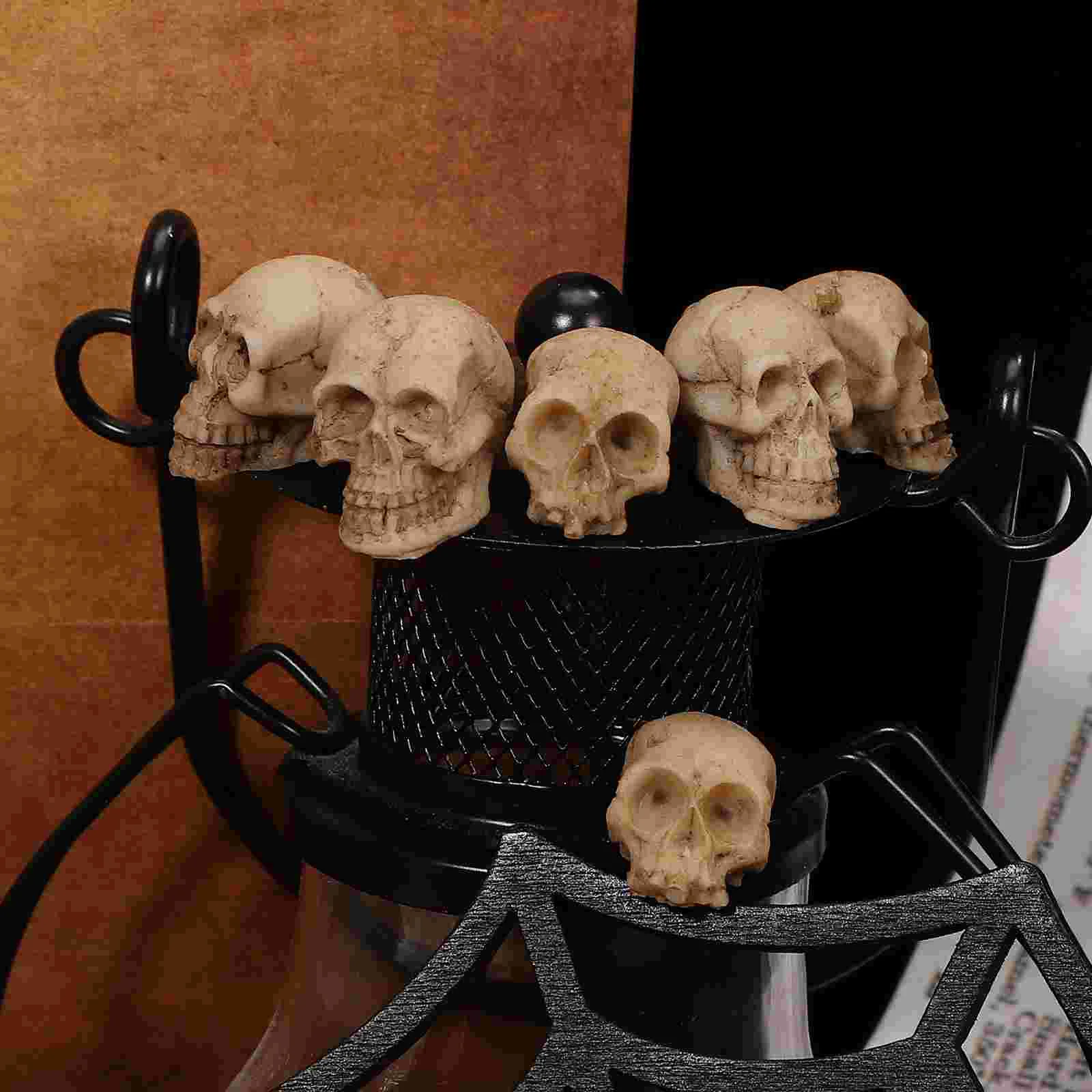 20 Pcs Halloween Skull Ornaments Iron Flowerpot Desktop Decorations Candy Head Props Resin Model Statue Office