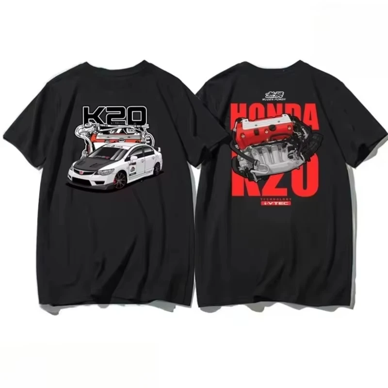

Honda 2026 New Hot Summer Collection T-Shirt Designed for Honda Civic FD2 Sports Car with K20 Engine Inspired JDM Racing Top