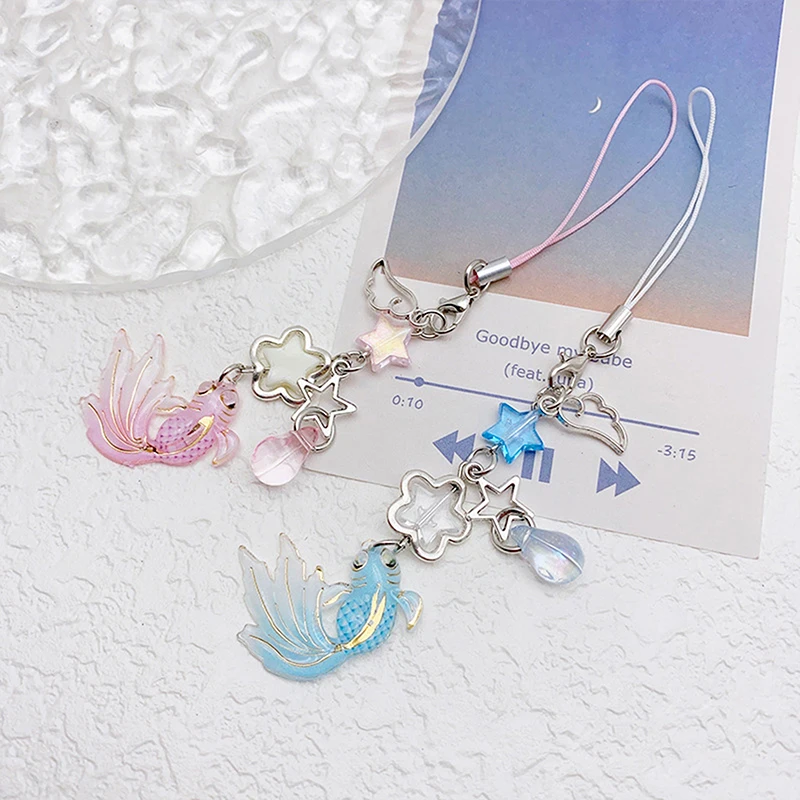 Koi Star Beads Y2K Girl Style Ocean Theme Phone Straps Handmade Anime Little Fish Lucky Charm Keychain Lanyard jewelry giift