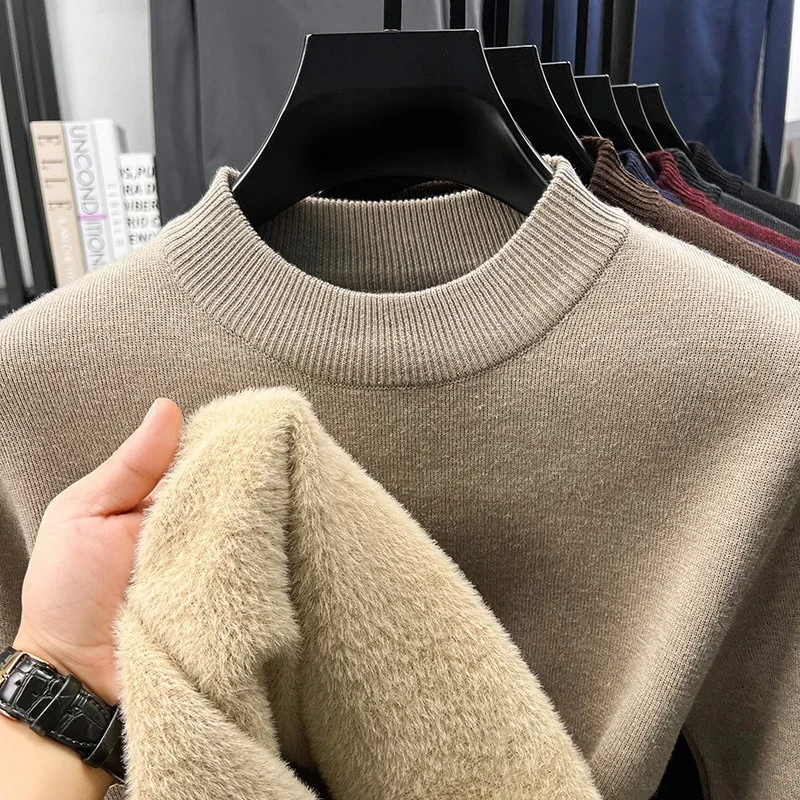 

New Autumn Winter Sweater Men Thick Fashion Luxury Knitted Round Neck Men Warm Woolen Sweater Casual Mens Clothing
