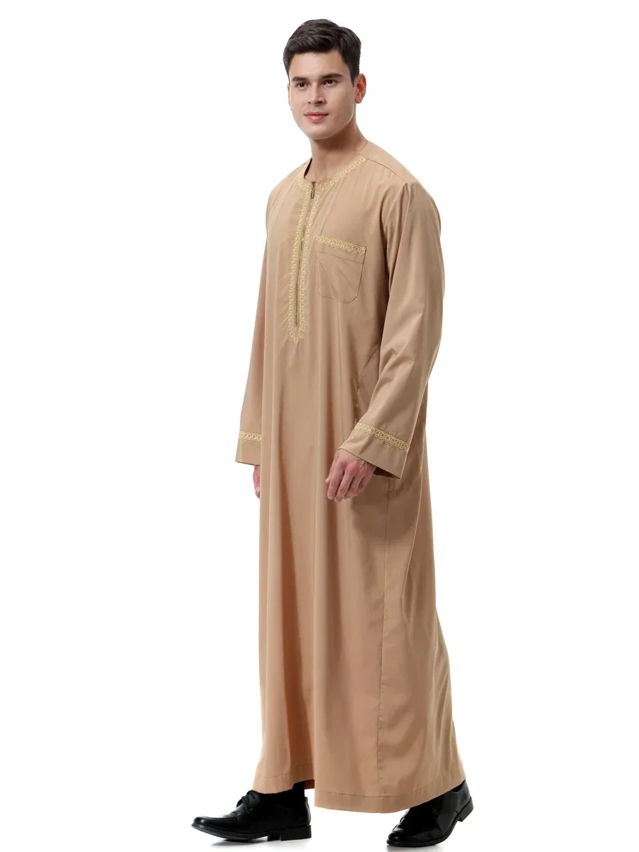 Eid 2025 Muslim Men Jubba Thobe Print Zipper Kimono Long Robe Saudi Musulman Wear Abaya Caftan Islam Dubai Arab Dressing Ramadan