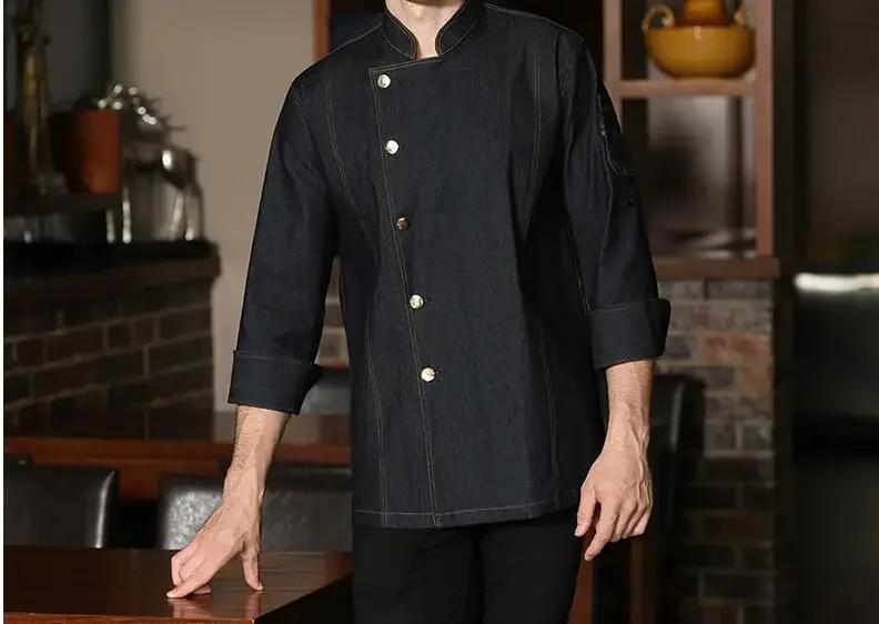 Koksjas Denim Restaurant Uniformen Jeans Shirt Herfst Overalls Koken Mannen Werktops