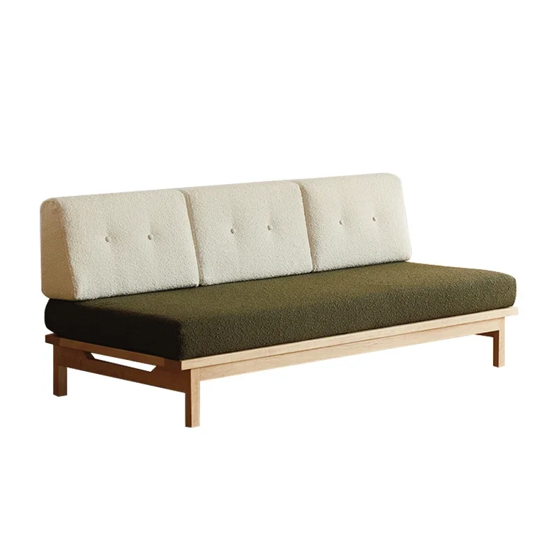 Plain sofa cherry wood log armless sofa solid wood retro style living room fabric cotton and linen