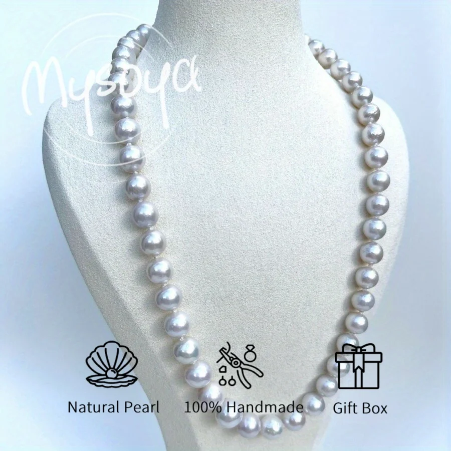 

MYSOYA 8-9mm White Freshwater Pearl Necklace Natural Pearls With Gift Box Perfect Gift For Wedding Birthday Christmas New Year