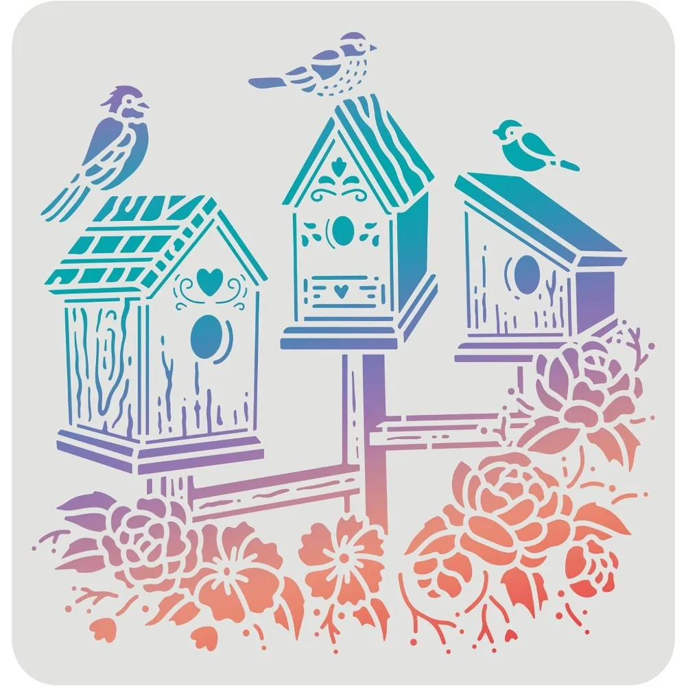 

Bird House Drawing Painting Stencils Templates (11.8x11.8inch) Square Birdhouse Stencils Decoration Plastic Bird for Painting