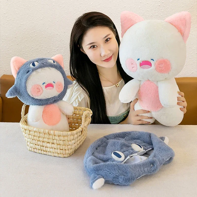 35/50cm Funny Joy Cute Shark Cat Plush Toy Soft Stuffed Animal Reading Pillow for Birthday Cushion Doll Christmas Gift for Kids