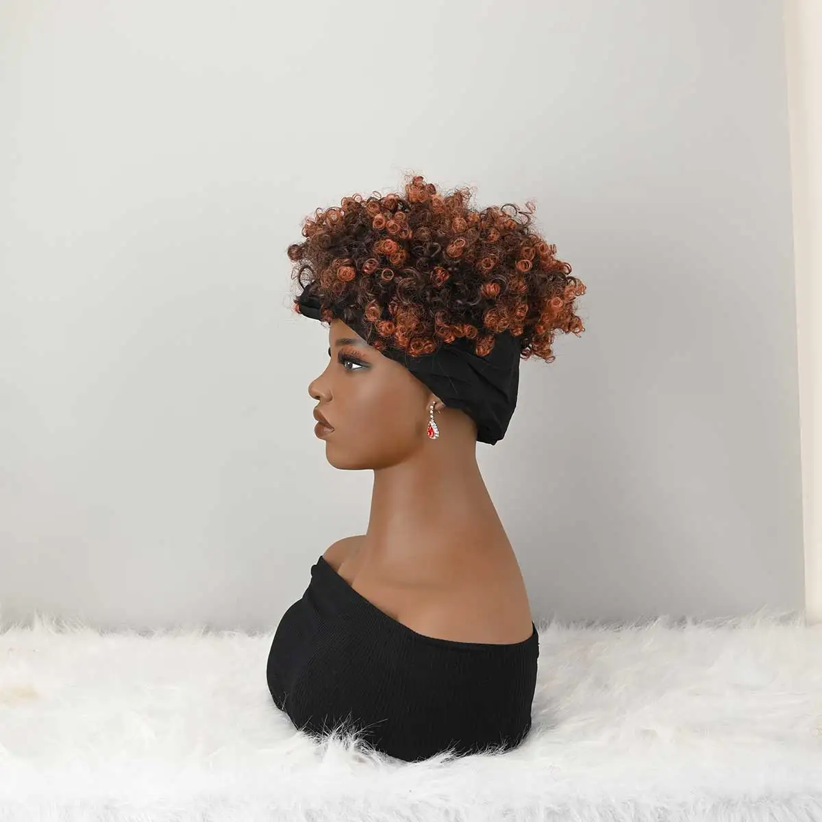 Headband Wig Curly Headband Wig With Bangs For Women Synthetic Afro Curly Hair Wig With Headband Attached Short Kinky