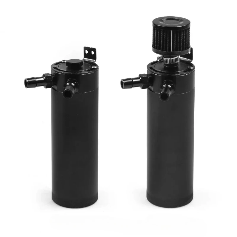 

Universal Billet Aluminum Baffled 2-port New Long Oil Catch Can Tank with Breather Filter Engine Mini Oil Separator