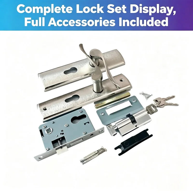 Indoor Bedroom Handle Lock, Double Latch for Steel‑Wood Door