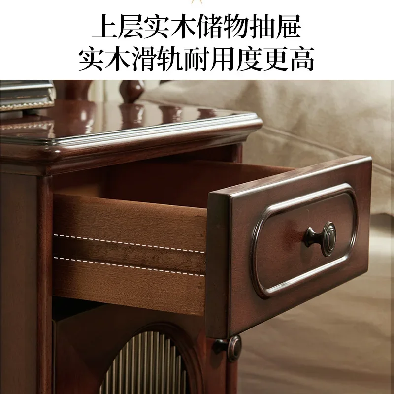 French bedside table, all solid wood retro single drawer, classic master bedroom