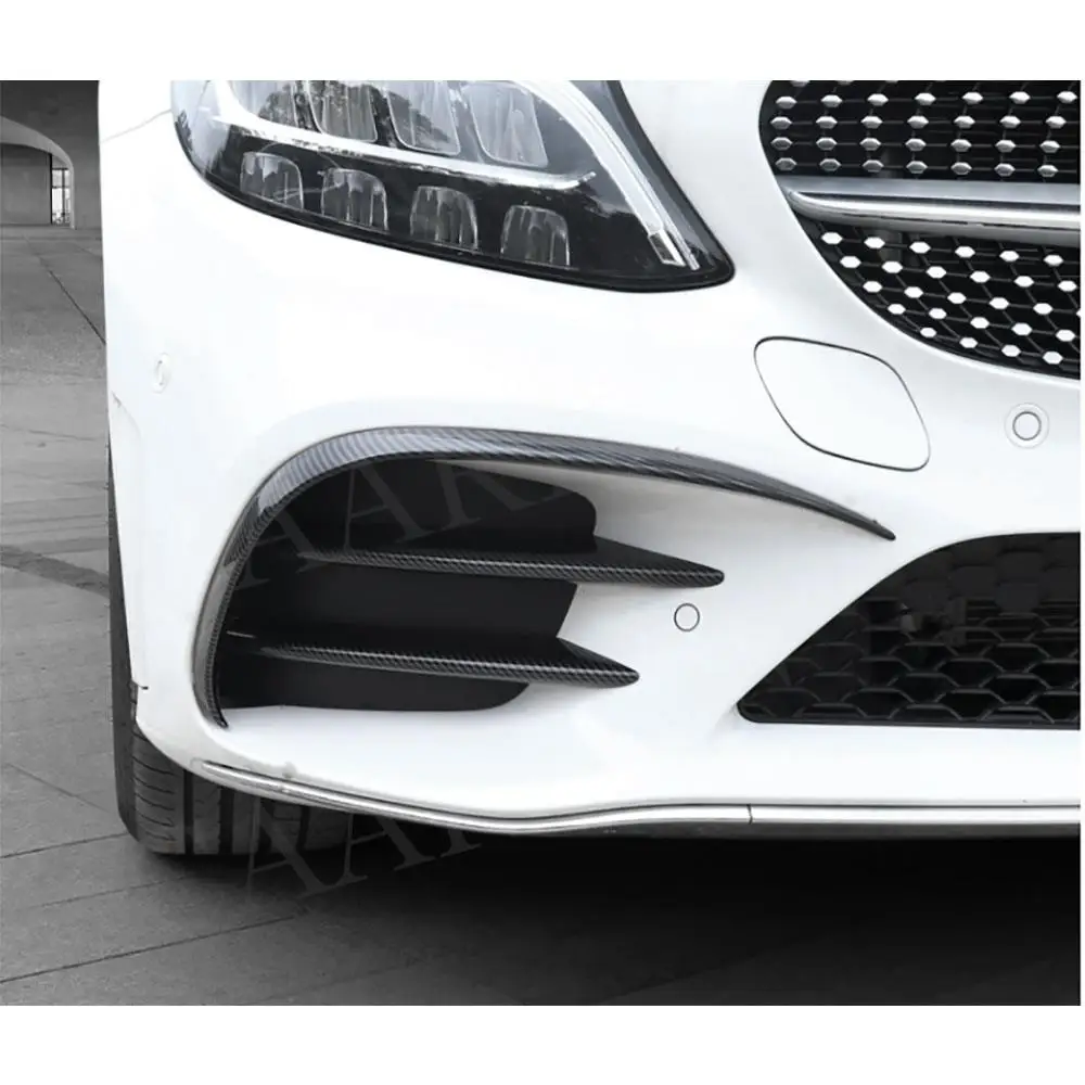 Carbon Fiber Front Bumper Spoiler Fog Light Trim Cover Tuning Decoration for Benz C Class W205 C205 Sport 2019+ Car Accessories