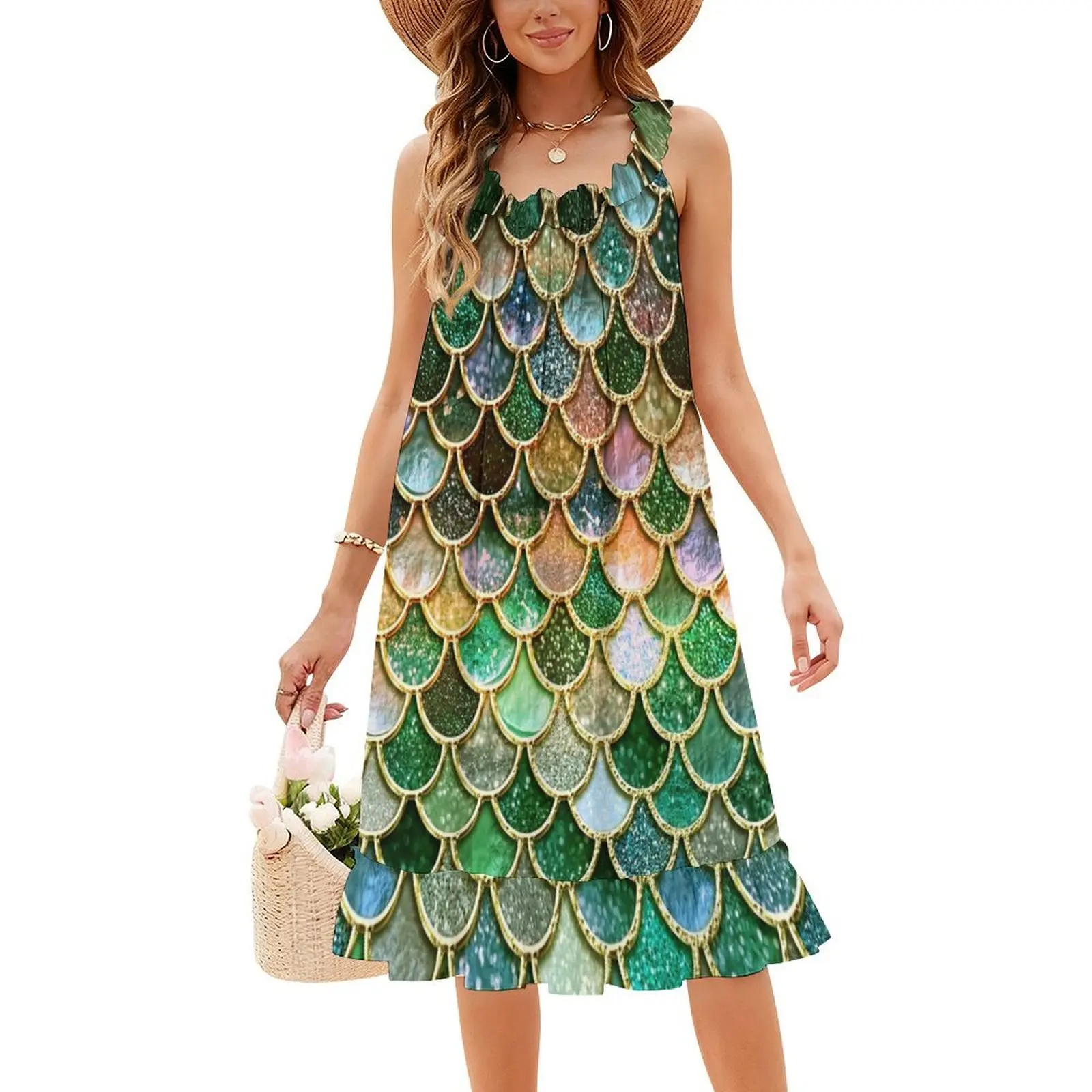 فستان مثير للإجازات من المعدن الربيعي باللونين الأخضر والذهبي اللامع للنساء على الشاطئ وحفلات أعياد الميلاد فستان قصير حورية البحر #4