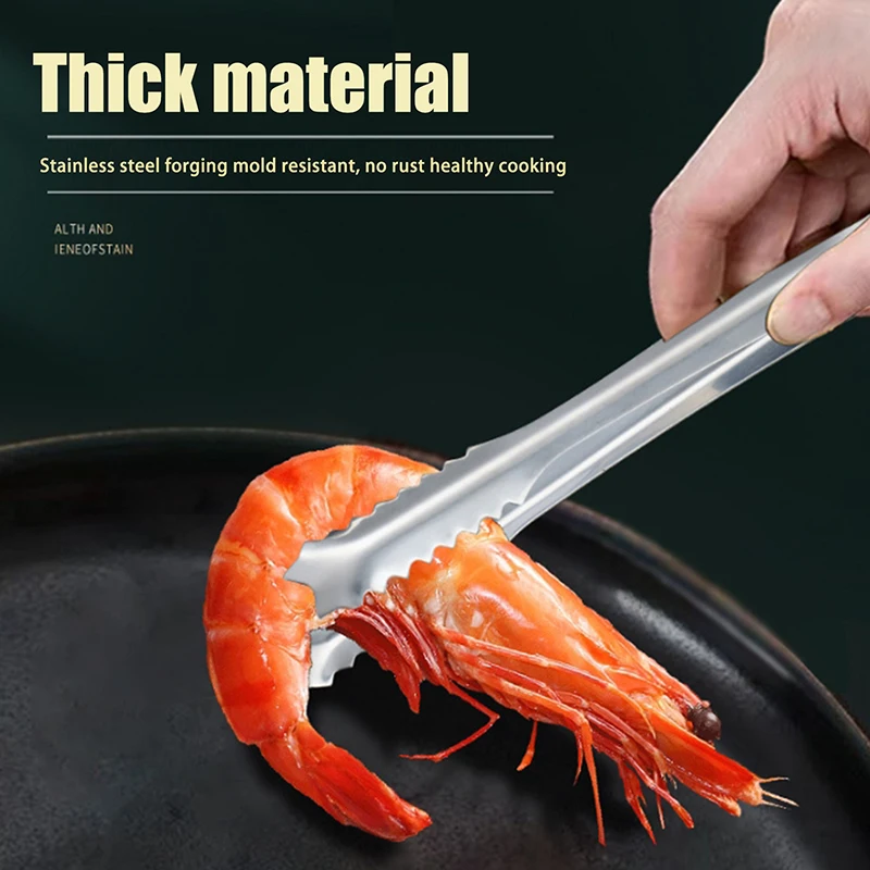 BBQ Food Tongs Barbecue Stainless Steel Kitchen Food Meat Non-slip Non-Stick Steak Clamp Cooking Tool Toothed Ice Towel Clip