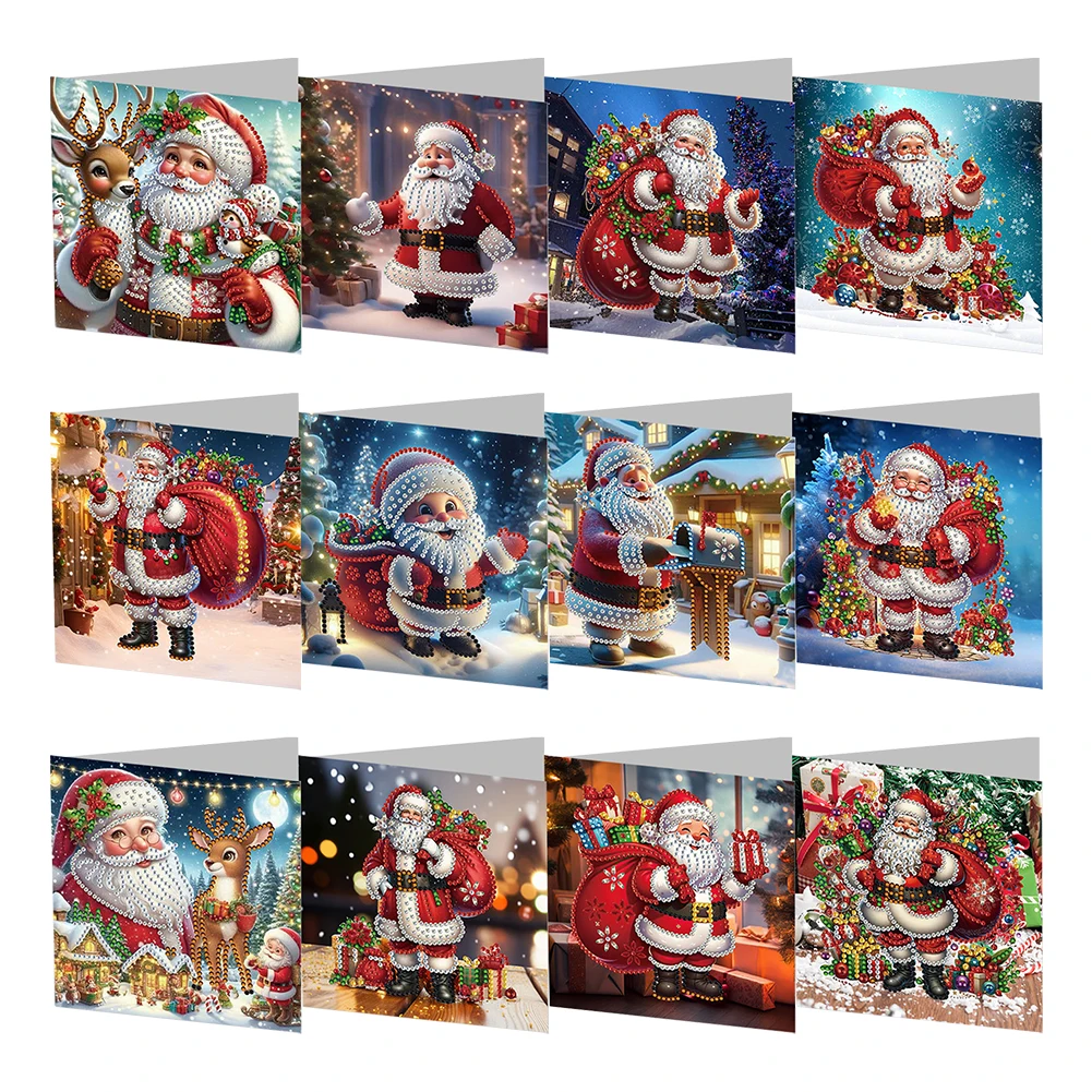 4/6/8/12PCS New 2024 Diamond Painting Greeting Cards DIY 5D Christmas Collections Festival Cards for Birthday Christmas Gift