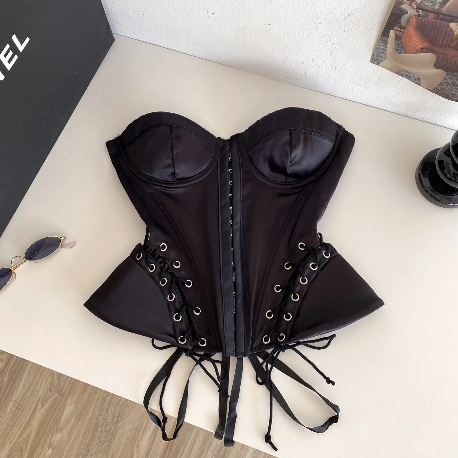 Retro Spicy Bandage Tube Top Sexy  Corset Bustier Camis Fashion Tank Top Slim  Summer Women Party Goth Crop Top