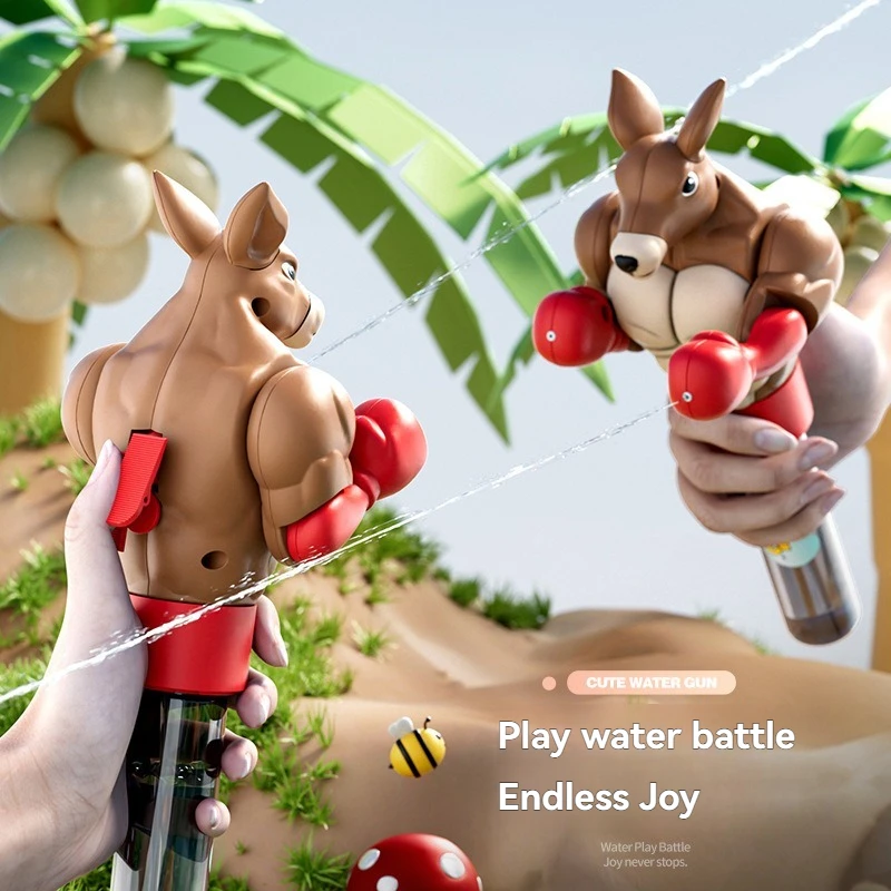 Juguete divertido de pistola de agua de dibujos animados de interacción para varias personas, pistola de agua de combate con prensa de boxeo de canguro muscular de descompresión divertida y creativa.