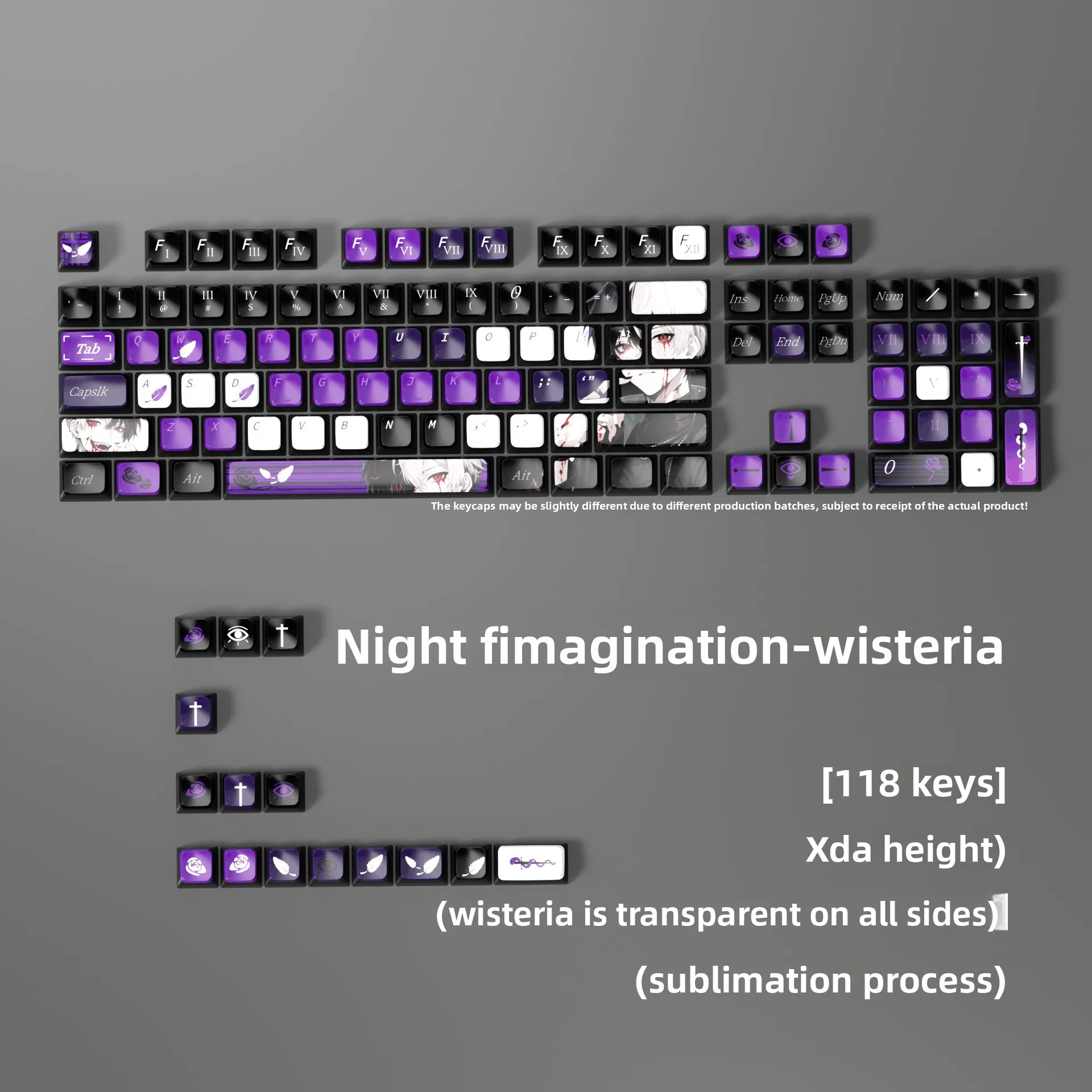 

Dark Night Scarlet Fantasy - Purple Anime Theme Keycaps - 4-Side Transparent 118-Keys Full Set Sublimation PBT Keyboard Keycaps