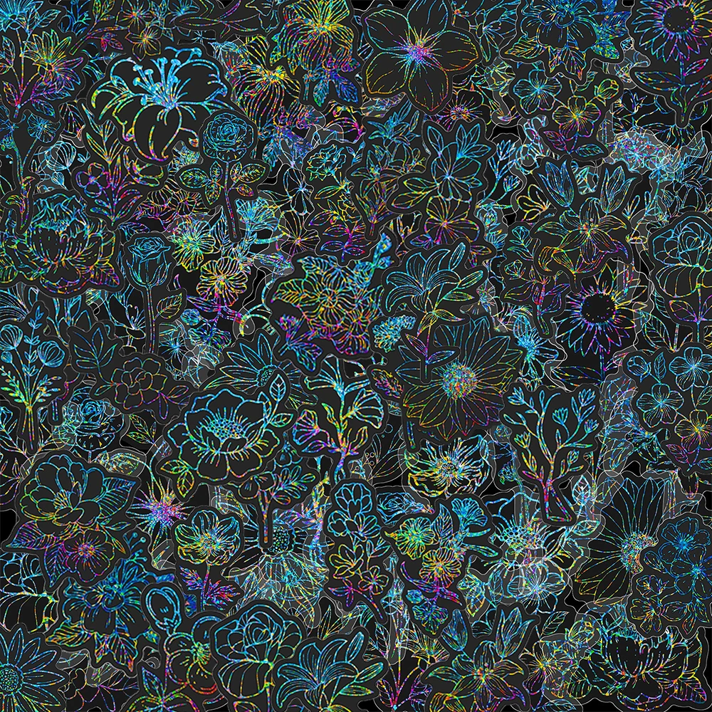 10/30/50pcs Holographic Laser Flowers Cartoon Stickers Aesthetic Decals for Kids Toys DIY Stationery Phone Notebook Cute Sticker