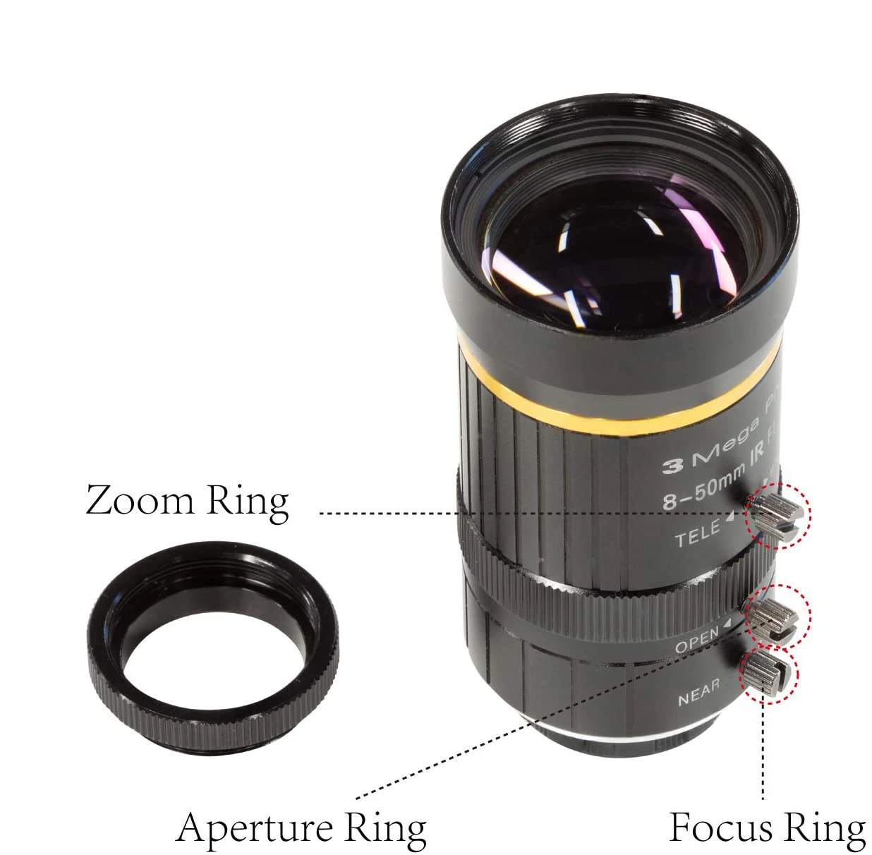 8-50mm C-Mount Zoom Lens for IMX477 Raspberry Pi HQ Camera, with C-CS Adapter, Industrial Telescope Lens