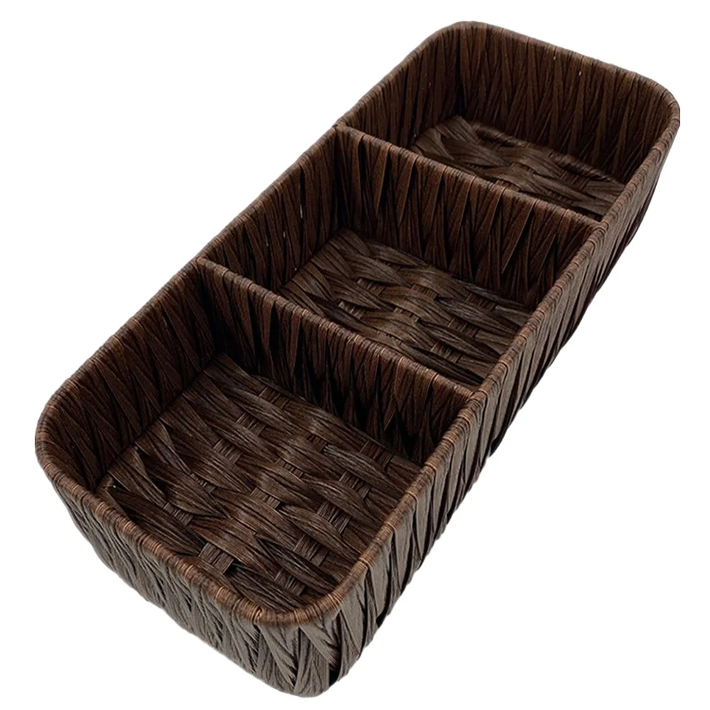 

Storage Basket Woven Organizer for Desk Shelf Bathroom Kitchen Multi-Function Imitation Rattan Box Natural Look Decorative